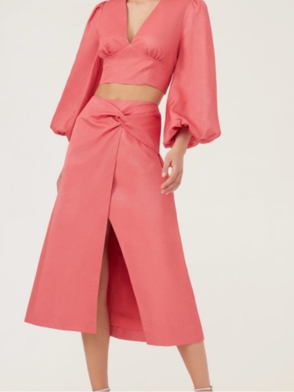 Women's Pink Knot-Front Midi Skirt
